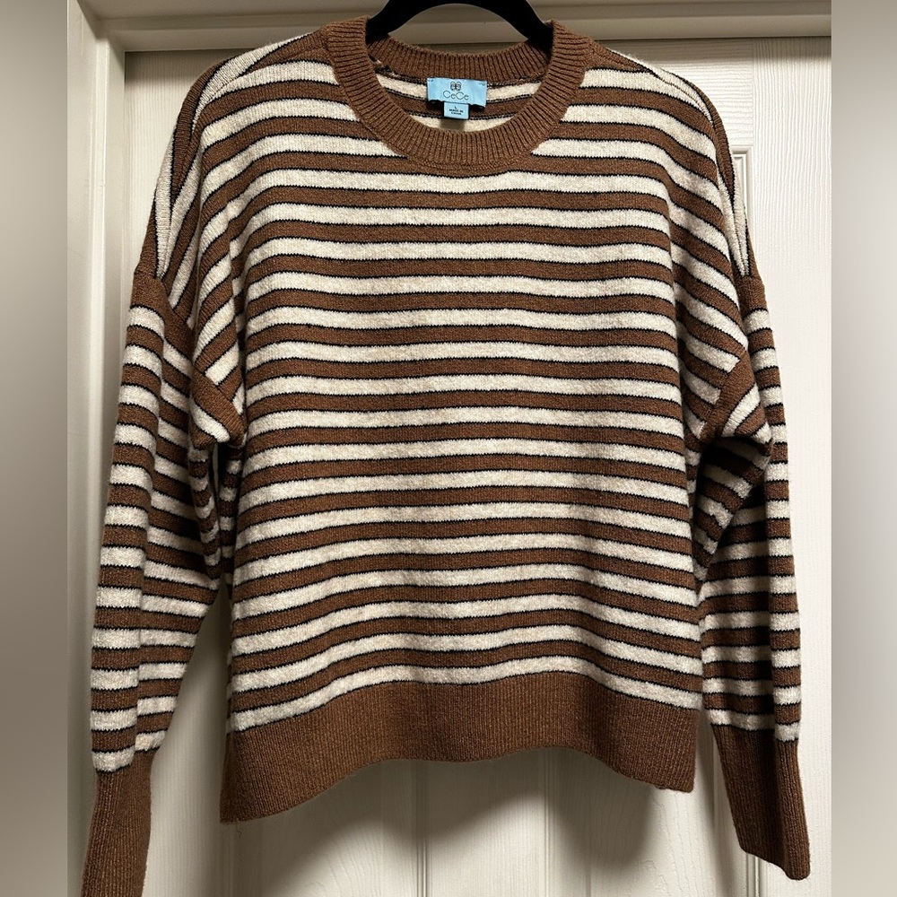 CeCe Brown and Cream Striped Sweater
